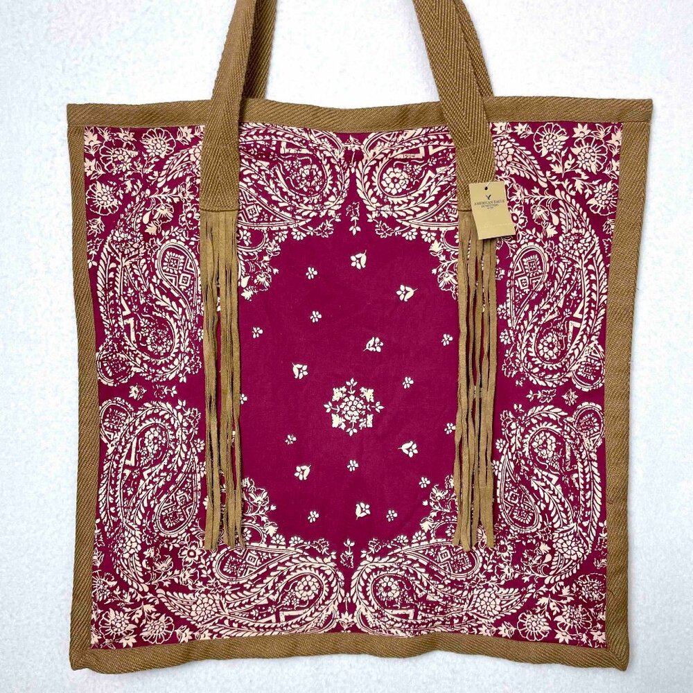 AEO America Eagle Outfitters NWT Boho Bandana Tote Bag with Fringe